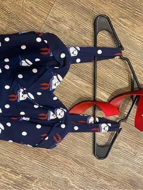 Vixen by Micheline Pitt Navy Polka Dot Midi Dress with ghostbuster print Rare